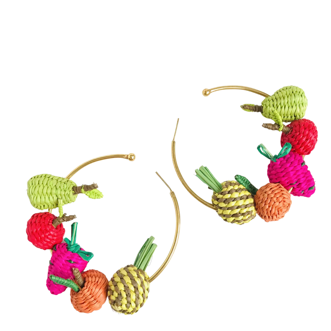 Mini Iraca Assorted Woven Fruticas Hoop Earrings Medium