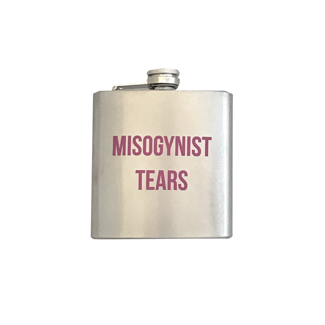 Misogynist Tears Flask in Stainless Steel with Pink Lettering