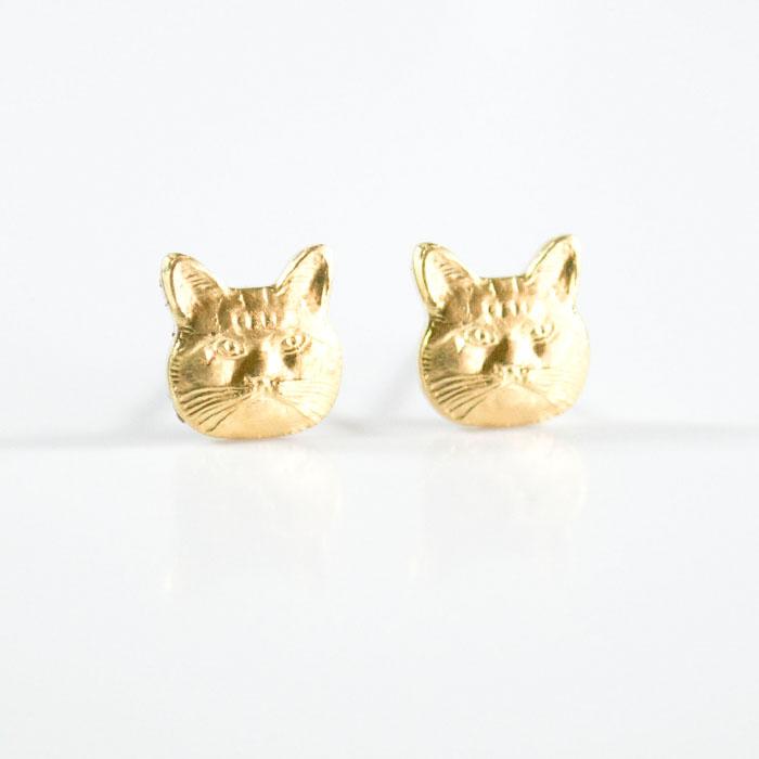 Gold Cat Stud Earrings