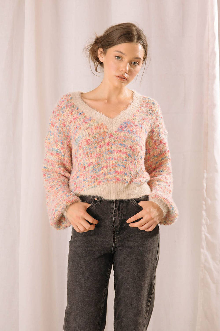 Multi-colored Pebble Knit Pullover Sweater