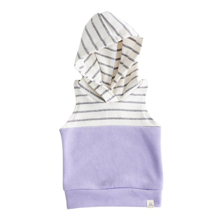 Coastal Stripe and Lavender Color Block Sleeveless Hoodie