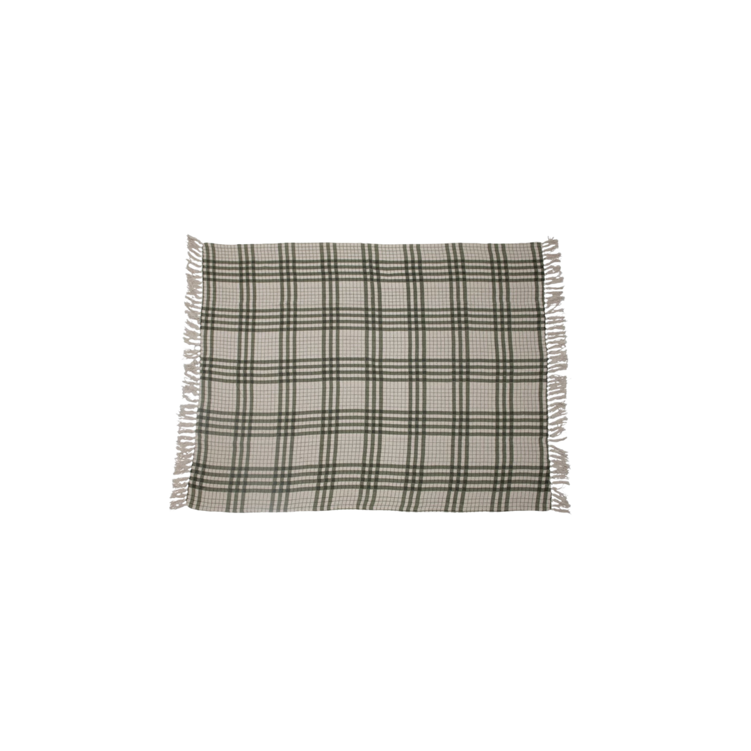Woven Printed Plaid Throw with Fringe - Green and Cream