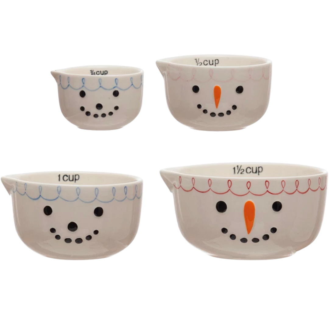 Stoneware Snowman Face Measuring Cups, Set of 4
