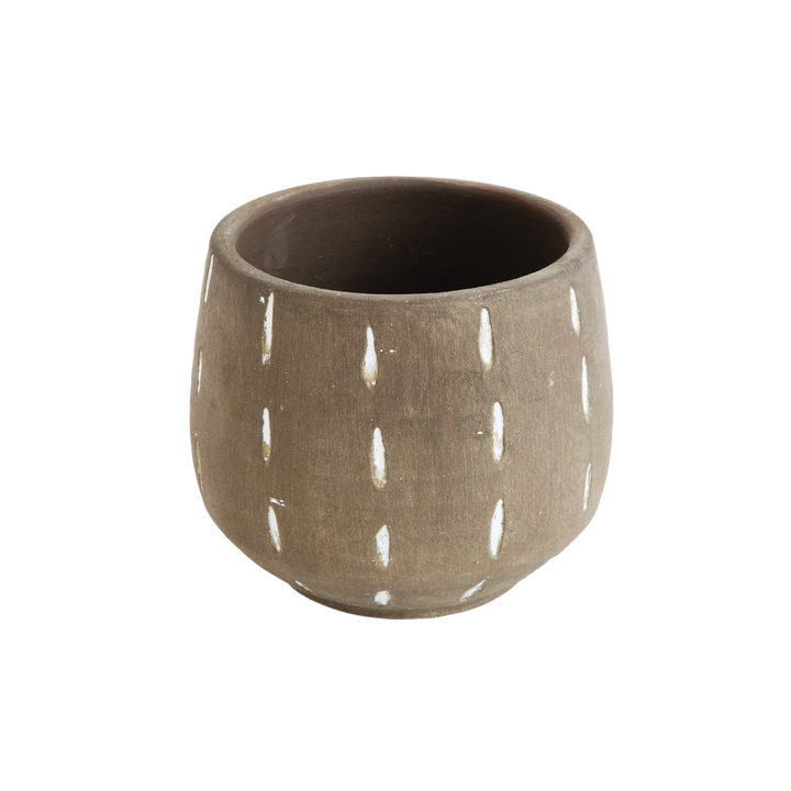 Terracotta Planter with Hand-Painted Lines
