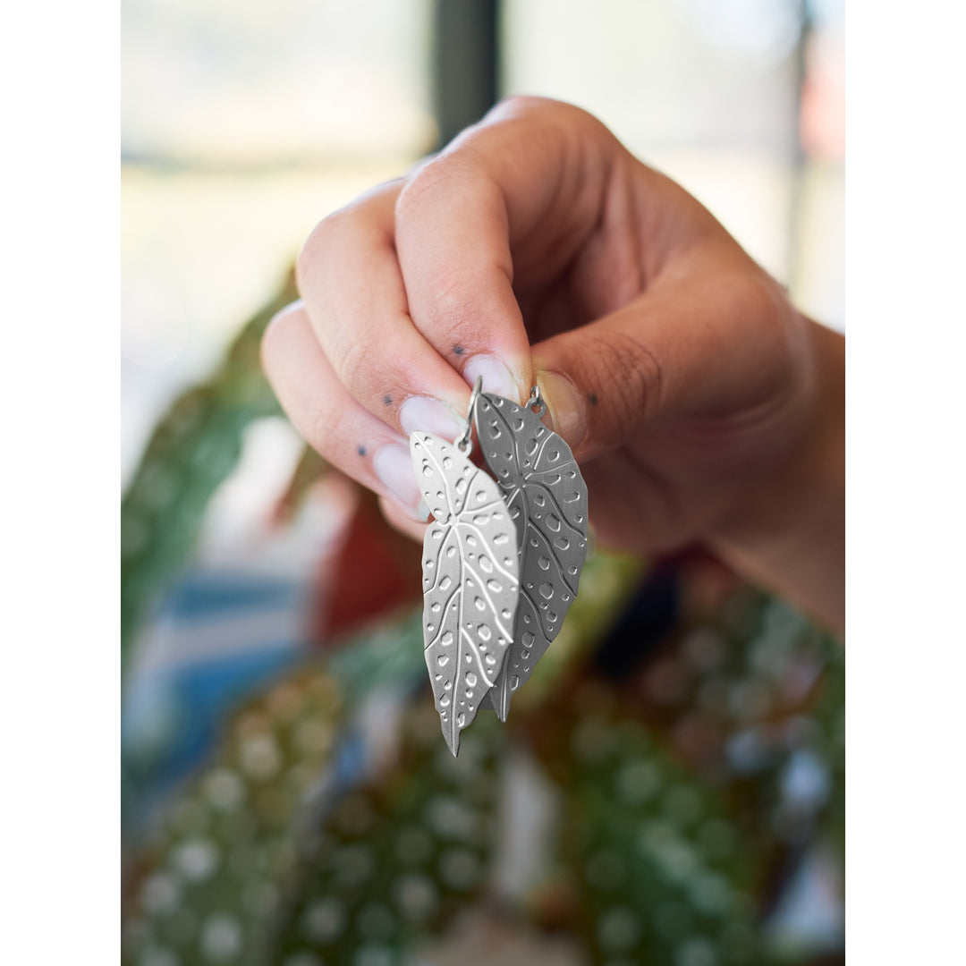 Polka Dot Begonia Leaf Earrings