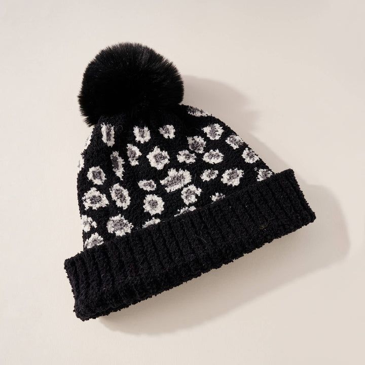 Leopard Print Pom Pom Beanie