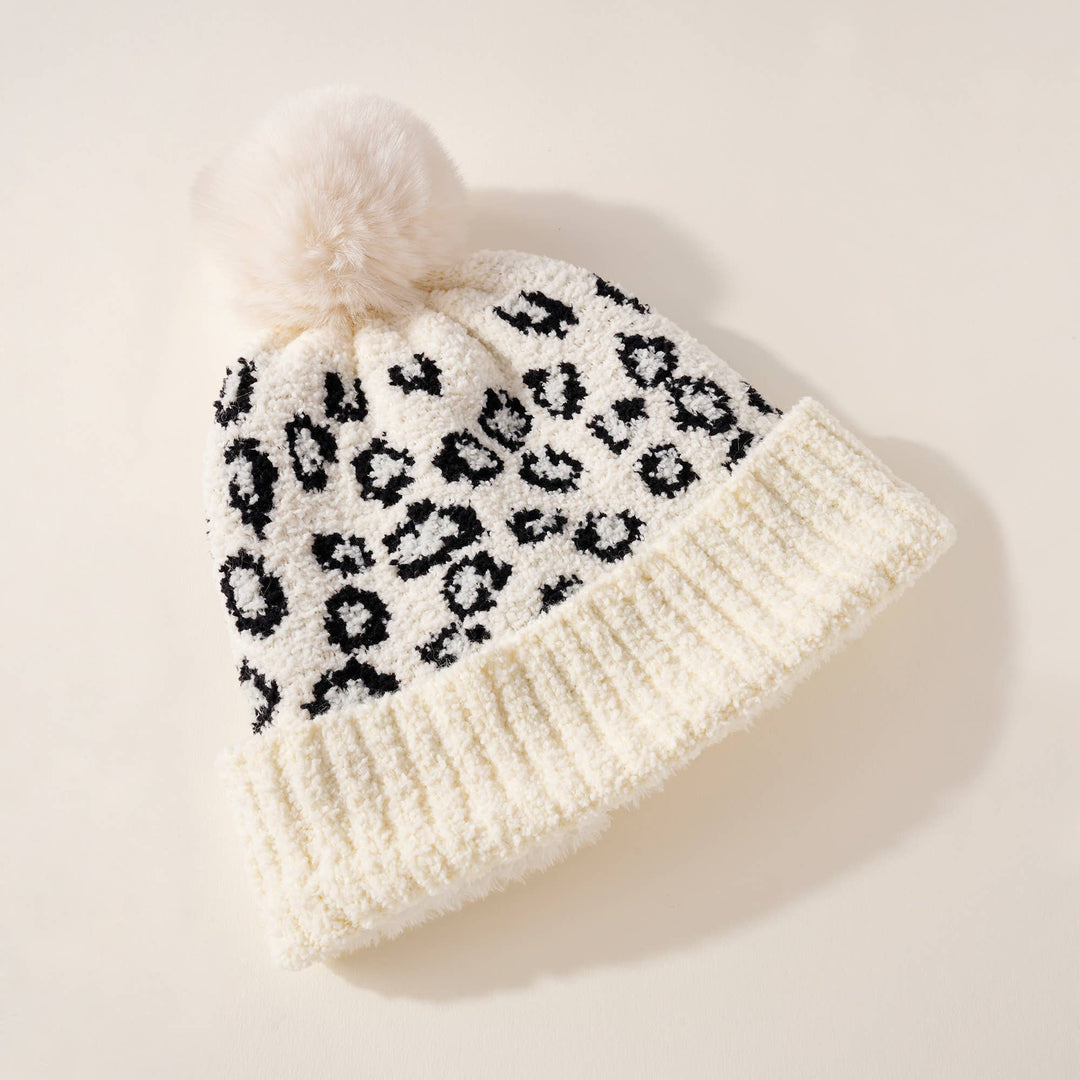 Leopard Print Pom Pom Beanie