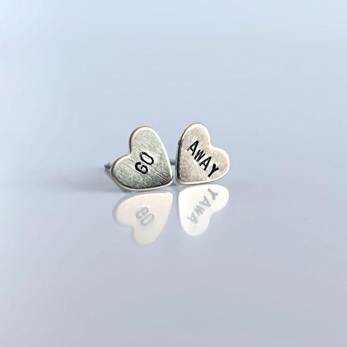 GO AWAY Heart Studs