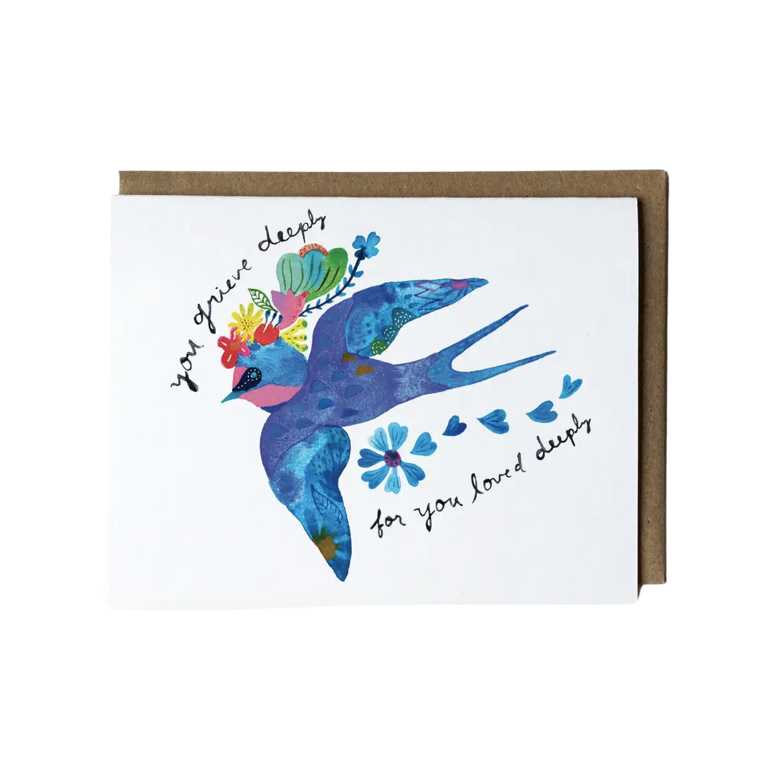 Blue Swallow You Grieve Deeply Sympathy Card