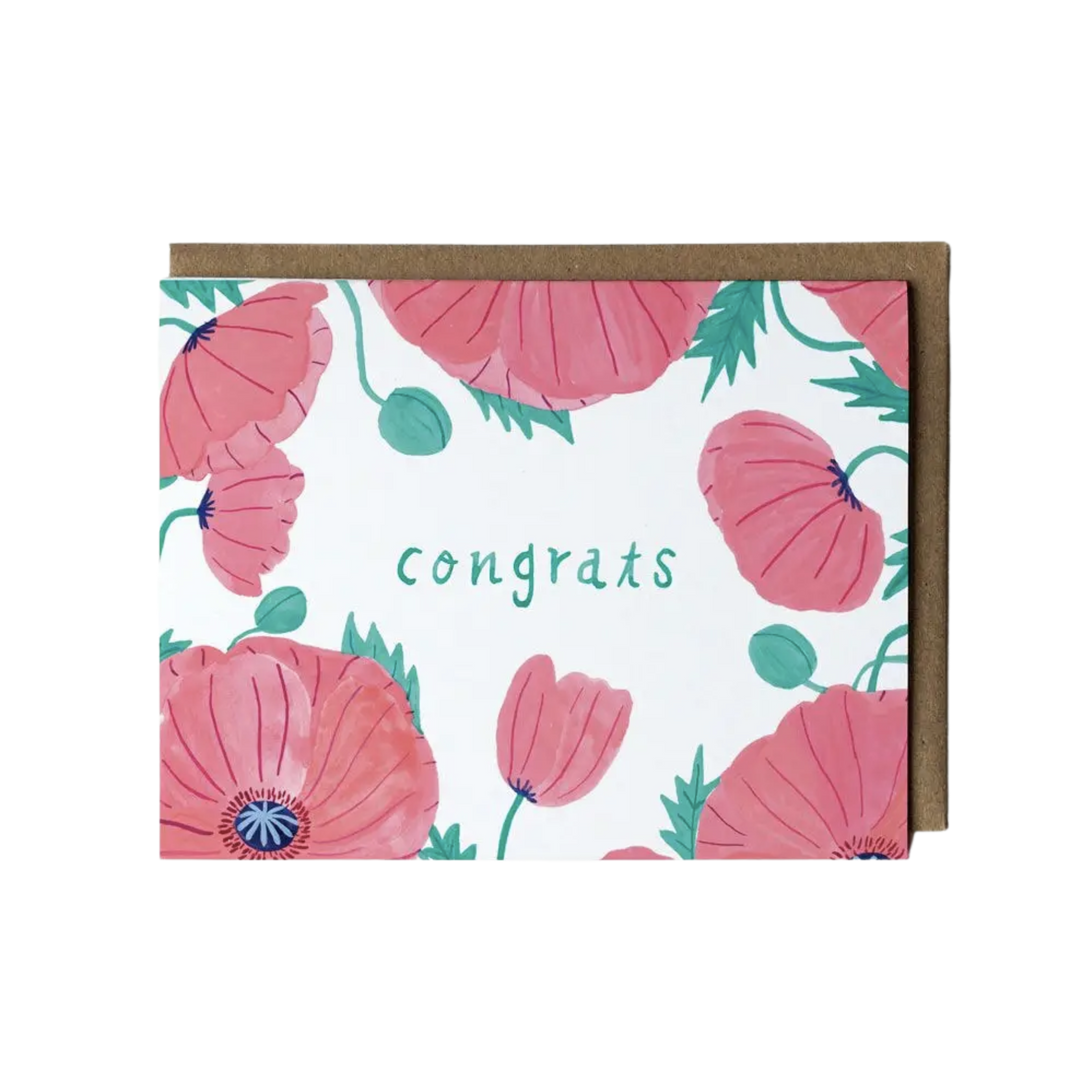 Pink Poppies Congrats Card