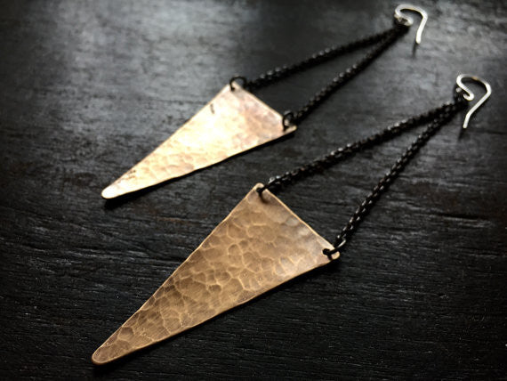 Brass Angular Large Earrings