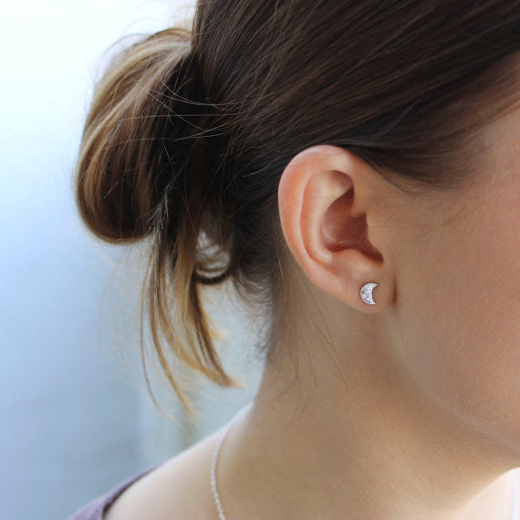 Crescent Moon Stud Earrings - Sterling Silver