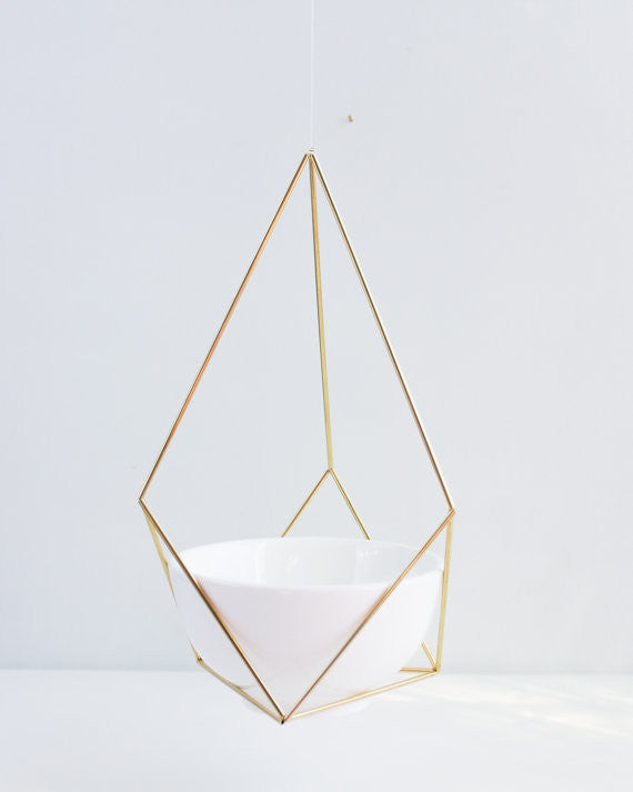 Hanging Brass Air Plant Holder 1' Leather Cord