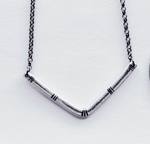 Carved V Sterling Silver Necklace