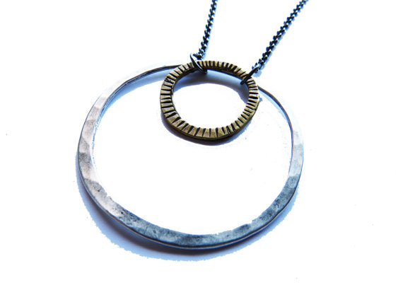 Mixed Brass and Sterling Circles Necklace