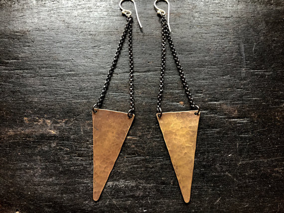 Brass Angular Large Earrings