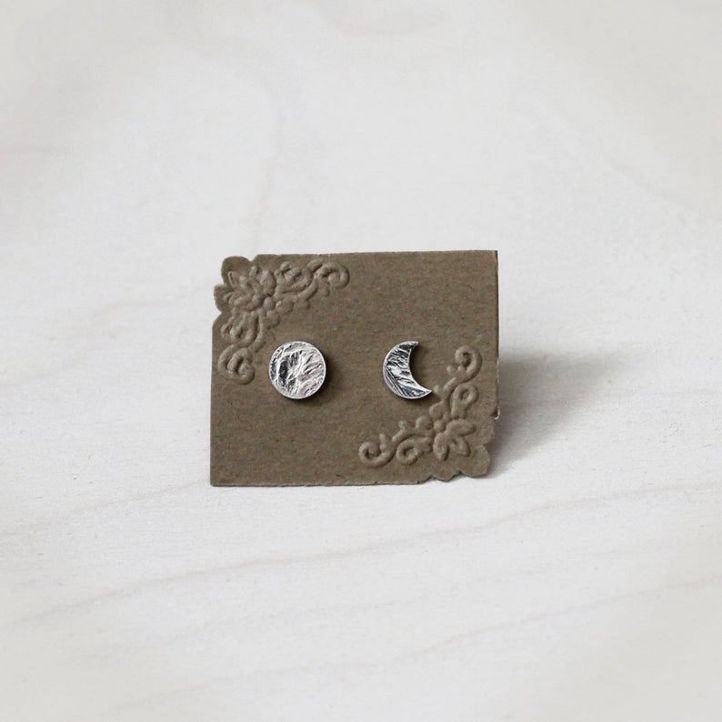 Moon Phase Stud Earrings - Sterling Silver