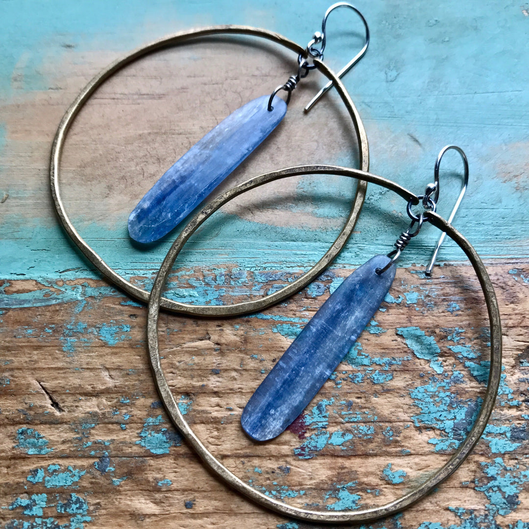 Brass Kyanite Circles Earrings - Large