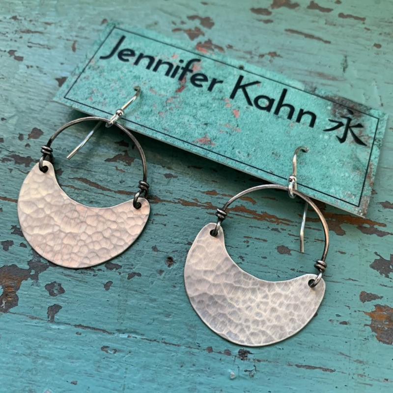 Small Shiny Silver Crescent Earrings - No Patina