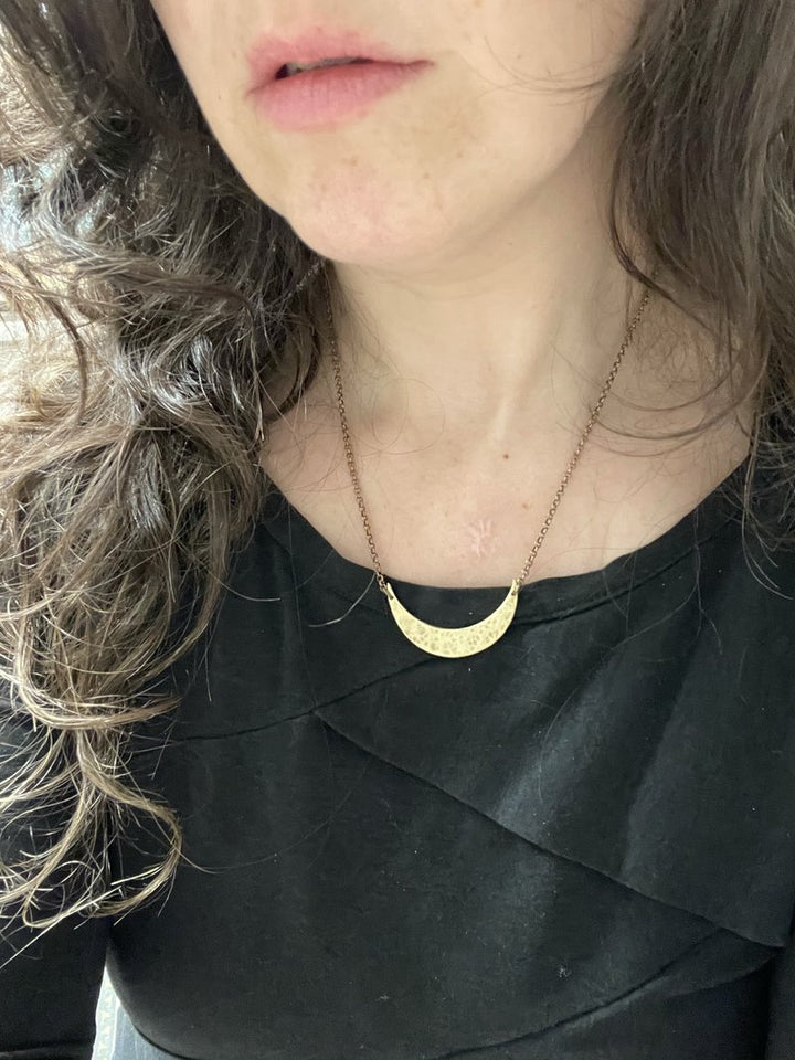 XL Brass Crescent Moon Facing Upward Necklace