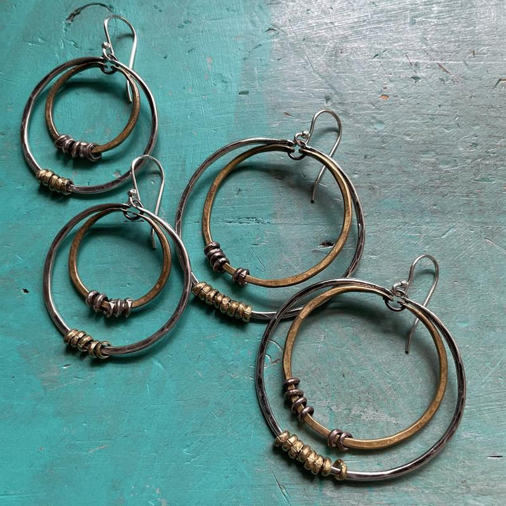 Double Hoop Earrings: Silver Outside Hoop, Brass Inner Hoop