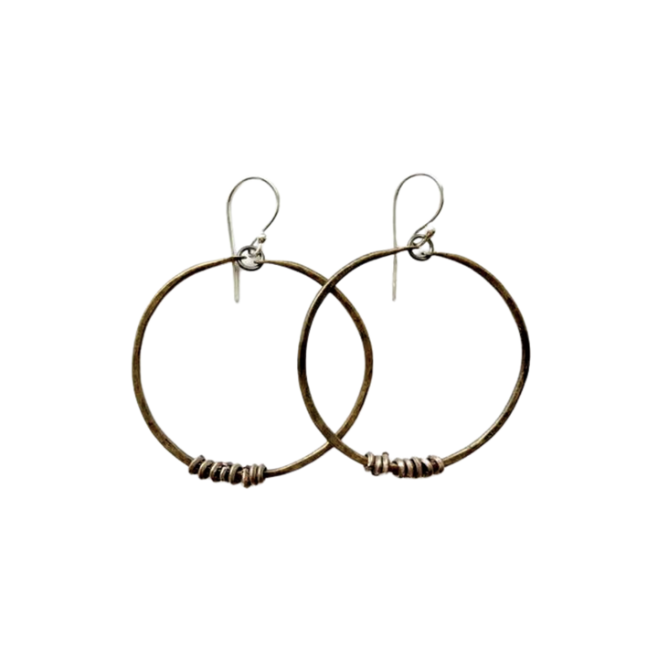 Brass Hoops - Silver Heishi Beads - Medium