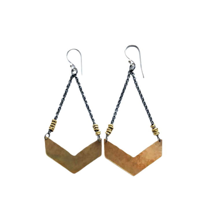 Wide Brass Chevron Earrings