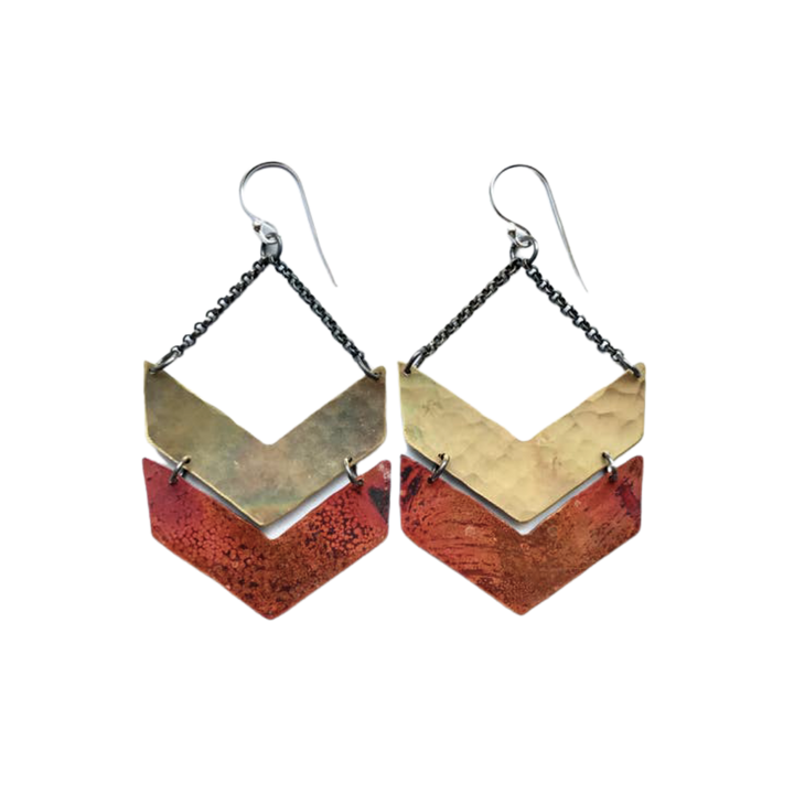 Wide Mixed Metal Double Chevron Earrings