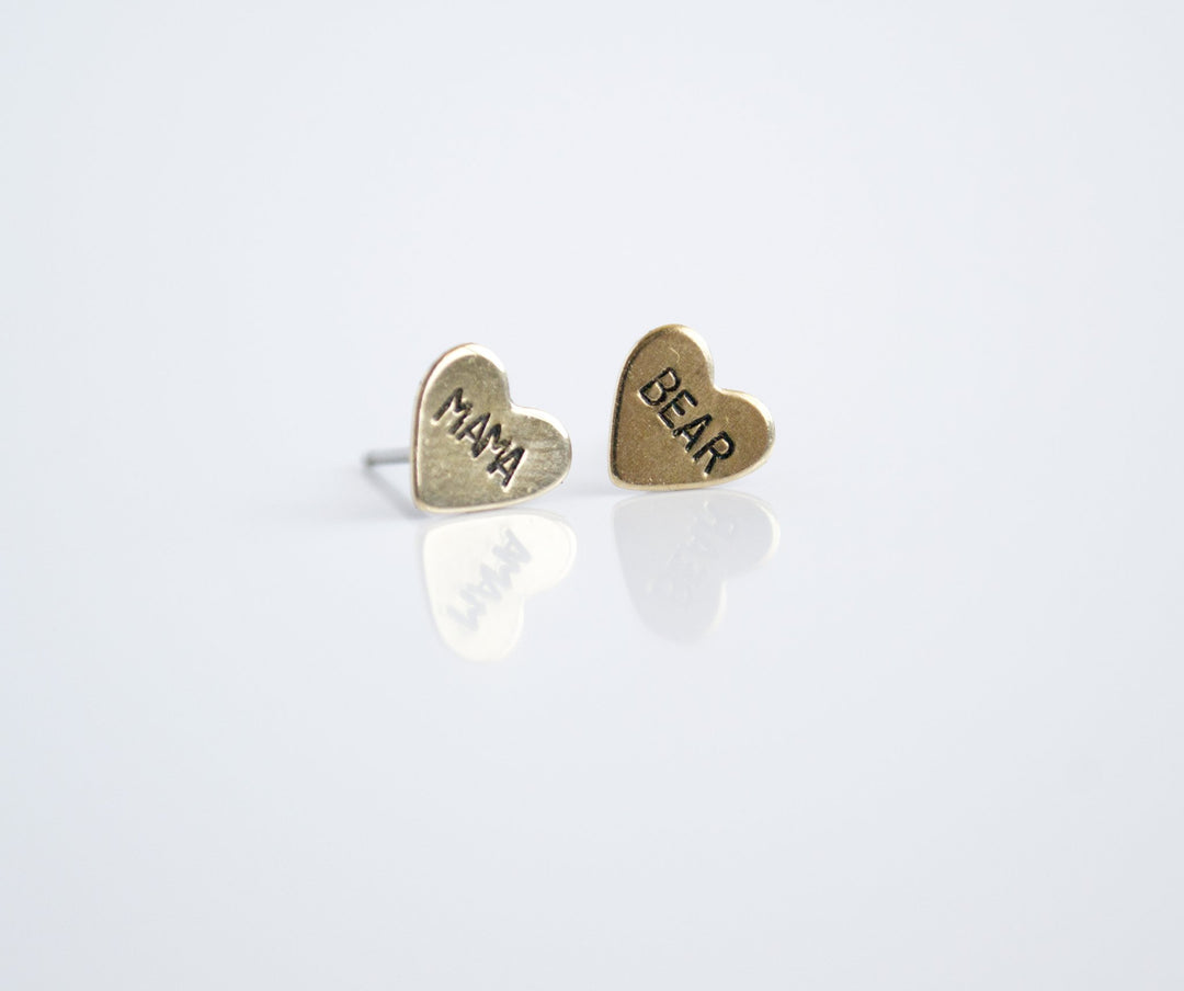 Mama Bear Brass Heart Studs