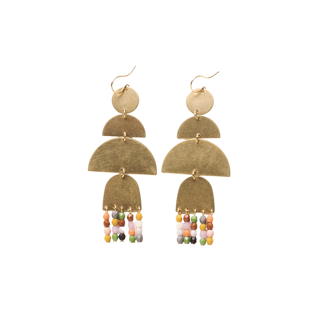 Long Statement Brass and Bead Earrings