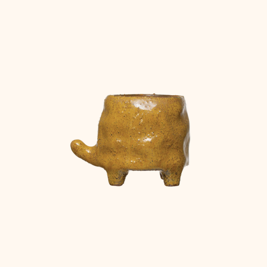 Mustard Stoneware Turtle Planter