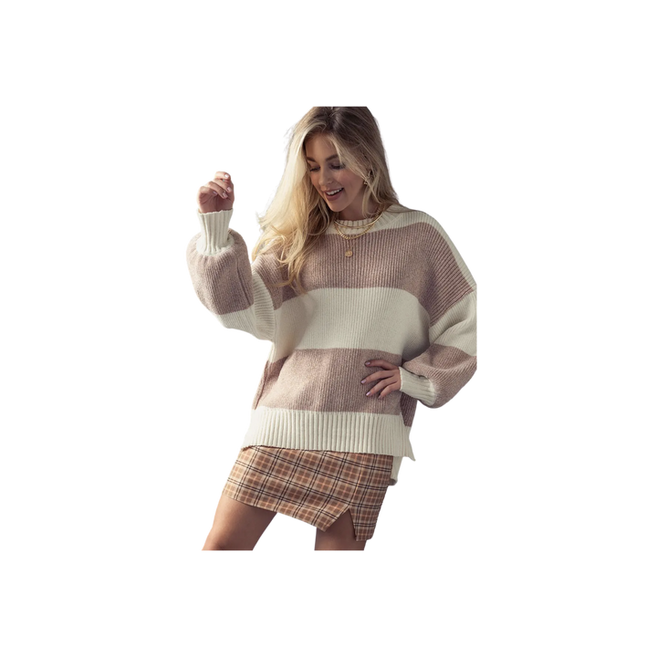 Striped Colorblock Bishop Sleeve Knit Sweater