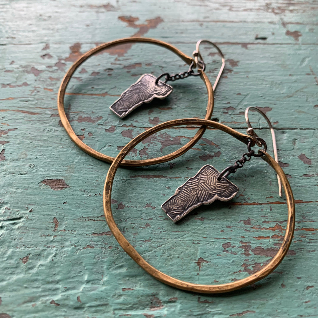 Brass Hoop Earrings with Silver Vermonts - Medium